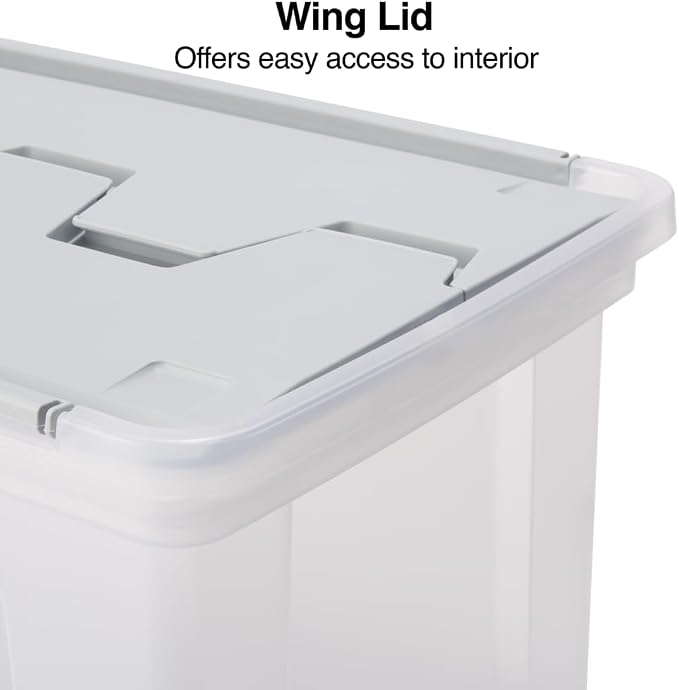 STAPLES Wing Lid File Totes, Letter Size, Clear, 2/Pack | Stackable storage totes for transporting and organizing hanging files.