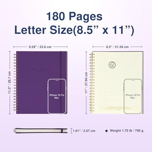 AuroPlanner Undated Daily Planner Notebook 8.5x11 Hourly Schedule Purple