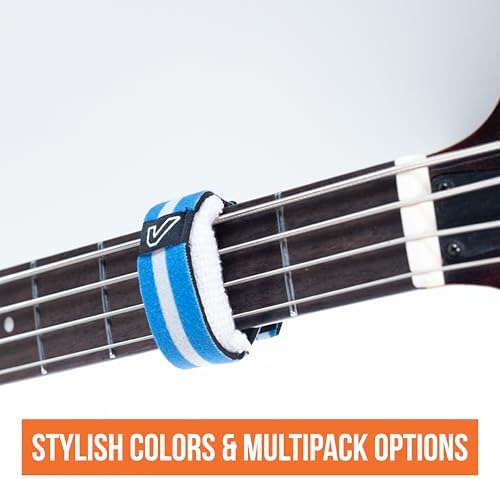 Gruv Gear Fret Wrap & Guitar Mute, Fretwrap for Acoustic, Electric & Bass | String Dampener Recording, Tapping & Practice Accessory (1 Pack, Large Blue/White, Fits 6 String Bass, 8 String Guitar)