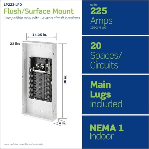 Leviton 20 Space, 20 Circuit Indoor Load Center with Main Lugs, LP222-LPD