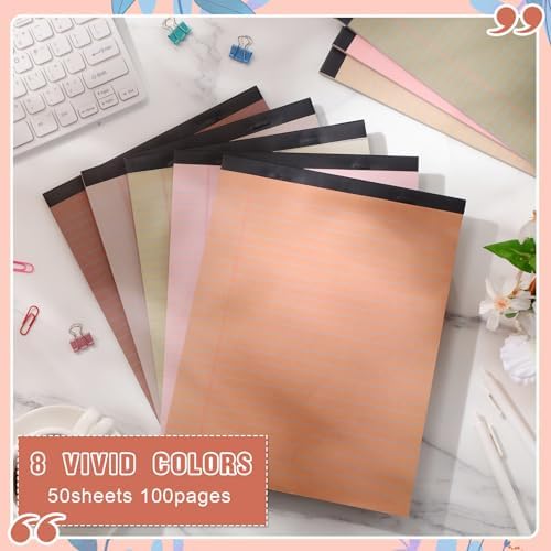 8.5'' x 11'' Colored Legal Pad Writing Wide Ruled, Assorted Colors, 8 Pcs