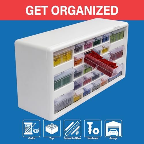 Akro-Mils 26-Drawer Plastic Storage Cabinet, 20" W x 6" D x 10" H, White
