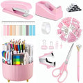 Office Supplies,Pink Desk Accessories,Office Supplies Set,Desk Organizer,Stapler,Tape Dispenser,Scissors,Staple Remover,Binder Clips,Staples,Ballpoint Pen,Index Tabs with Ruler,Clear Tape.10pcs