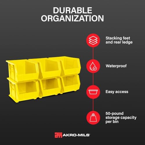 Akro-Mils 30239 AkroBins Plastic Storage Bins, 11"x8"x7", Yellow, 6-Pack
