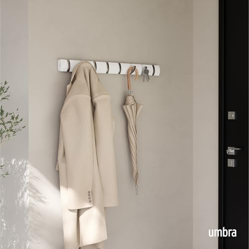 Umbra Flip Coat Rack, Wall Mount 8-Hook, Space Saving, White