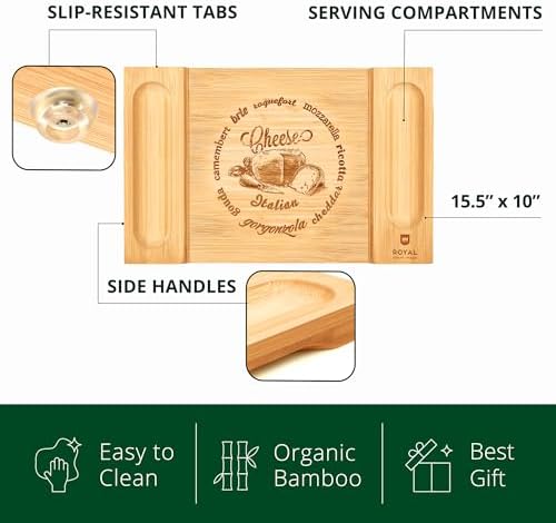 ROYAL CRAFT WOOD Charcuterie and Cheese Board - Large Bamboo Cheese Board - Serving Tray Platter - House Warming Gifts New Home, Birthday Gifts for Mom Dad Women Men - 15.5"x10"