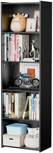 SUPER DEAL 5-Tier Bookcase and Bookshelf, Open Storage Shelves Narrow Tall Freestanding Cube Display Shelf for Bedroom Home Office Apartment Small Spaces, 52 Inch Black