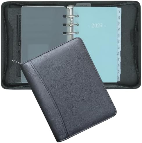 Fan&Ran 2027 Zipped Planner Organizer, Weekly and Monthly Refills with Simulated Leather Cover, Personal Size, Black