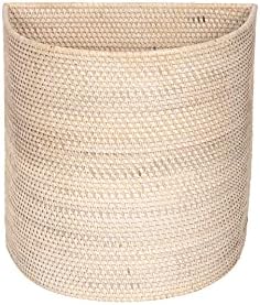 KOUBOO Handwoven Half-Moon Rattan Waste Basket Wicker Trash Can, Off White