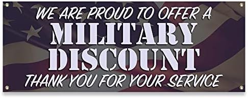 Military Discount Thank You for Your Service | 18" X 48" Banner | Heavy Duty 13oz. Outdoor Vinyl Single Sided with Grommets | Made in The USA