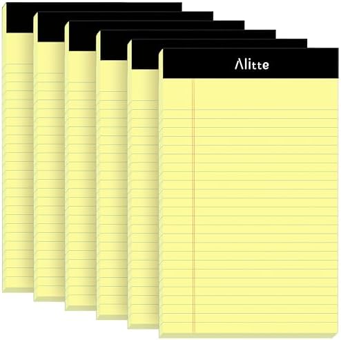 Alitte Yellow Legal Notepads 5x8, Pack of 6 - Perforated Narrow Ruled Writing Pad - Premium Thick Paper, No Ink Bleeding - Blank Legal Pads For Home, Office, School, Business - 50 Sheets Per Notebook