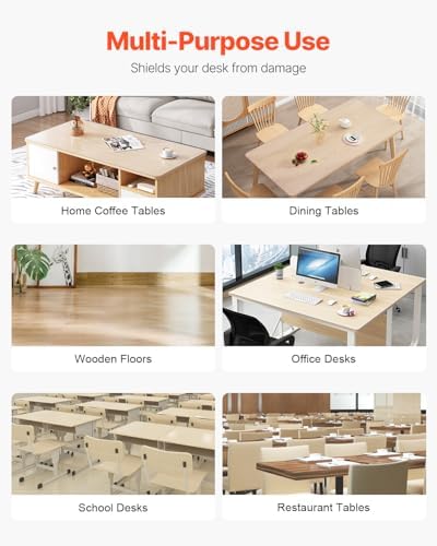 VEVOR Clear Table Cover Protector, 18" x 36" Customizable Plastic Desk Protector, 1.5 mm Thick Clear PVC Cover, Waterproof Desktop Guard for Writing, Coffee, Dining Room Desk
