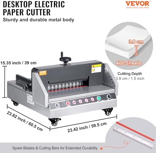 VEVOR Electric Paper Cutter, 13" /330.2mm Cutting Width, 1.57"/40mm Cutting Thickness, Desktop Paper Cutting Machine with Button Control, Electric Paper Trimmer for Office, School, Printing Plant