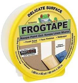 FrogTape Delicate Surface Painters Tape with PAINTBLOCK, 2 Inch Wide (1.88 in. x 60 Yds), Low Adhesion, Ideal for Freshly Painted Walls, Trim & Surfaces, Yellow, 1 Roll (280222) (Pack of 2)