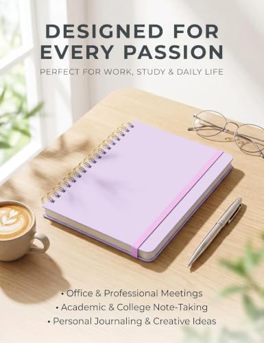 5 Pack Hardcover Spiral Notebooks, 8.3" x 6.3" Lined Journal Set, 100 GSM Bleed-Resistant Paper, 200 Pages Twin-Wire Bound Notebook with Elastic Band & Category Stickers for Office, School