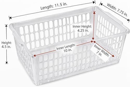 YBM HOME Plastic Perforated Storage Basket Bin Office Drawer, Shelf Desktop Countertop Tray Organizer 32-1188 (12, clear)