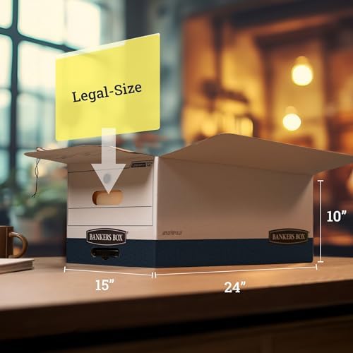 Bankers Box 12-Pack String & Button Heavy-Duty File Box, Legal, FastFold
