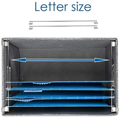 PRANDOM File Organizer Box - Set of 4 Collapsible Decorative Linen Filing Storage Hanging File Folders with Lids Office Cabinet Letter Size Navy Blue (14x9.3x10.8 inch)