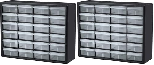 Akro-Mils 24-Drawer Plastic Storage Cabinet | 20" W x 6" D x 16" H | Black | Model 10124 | Garage Organization