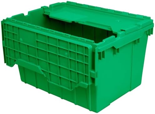Akro-Mils 39120 Industrial Lidded Plastic Storage Container, Nesting and Stackable Plastic Storage Box with Lid Attached, Organization Tote for Garage and Warehouse, 21.5"x15.25"x12.5", Green (6-Pack)