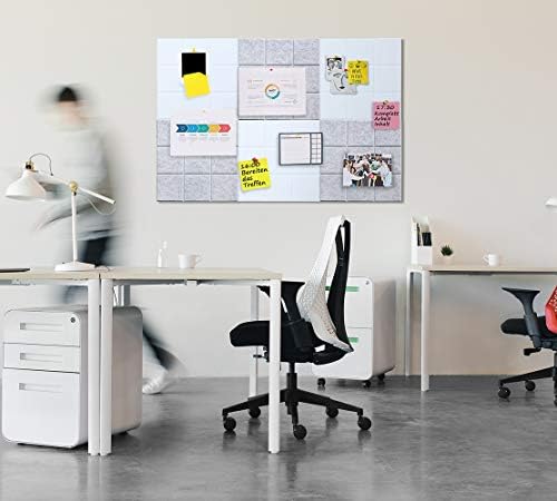 Large Felt Board Tiles for Wall with 30 Push Pins, 11.8"x11.8" Pack of 6 Pin Board Notice Boards for Home Office Kitchen, Bulletin Board Wall Tiles for Photos Memos (Grey+White, 6 Pack)