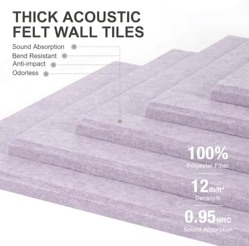 Felt Wall Tiles Bulletin Board Large Cork Board Alternative 6 Pack 11.81”x11.81”x0.47” Felt Pin Board Tack Board with Safe Removable Adhesive Tabs for Home Office School 36x24 (Light Purple)