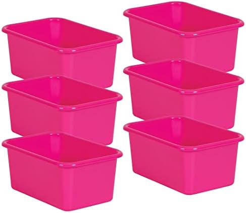 Teacher Created Resources Pink Small Plastic Storage Bin, Pack of 6