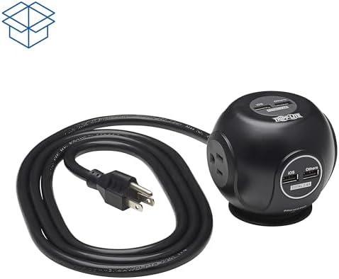 Tripp Lite Surge Protector 3-Outlet Spherical Surge Protector, 4 USB Ports (4.8A Shared) - 6-ft. (1.83 m) Cord, 5-15P Plug, 540 Joules, Black (TLP36USB)