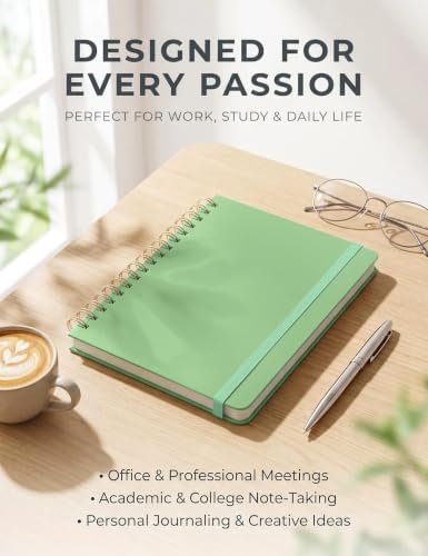 5 Pack Hardcover Spiral Notebooks, 8.3" x 6.3" Lined Journal Set, 100 GSM Bleed-Resistant Paper, 200 Pages Twin-Wire Bound Notebook with Elastic Band & Category Stickers for Office, School