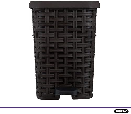 Superio Mini Trash Can with Foot Pedal Small Outdoor Garbage Can with Lid, 1.5 Gallon Plastic Waste Basket for Bathroom, Bedroom, Kitchen, Office, Patio (Wicker Brown 6 QT.), 2 Pack