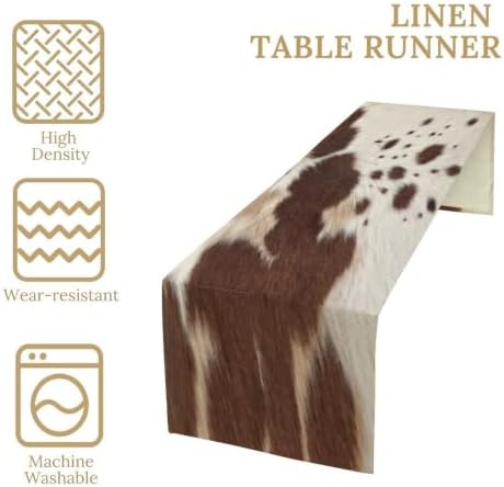 Cow Print Table Runner, Brown Cowhide Print Western Style Table Runner Country Farmhouse Cottage Cow Patten Table Decoration for Home Kitchen Dining, 13x90 Inch
