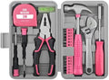20 Pcs Home Tool Set, Basics Household Tool Kit with Small Mini Carrying Box for Men and Women DIY (Pink)
