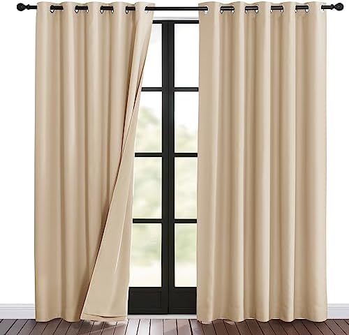 NICETOWN Living Room Noise Reducing Curtains, Privacy Protection & Completely Shaded Ring Top Drapes, Sound Preventing Insulated Window Treatment Curtain Panels(Biscotti Beige, 2 Pieces, W62 x L84)