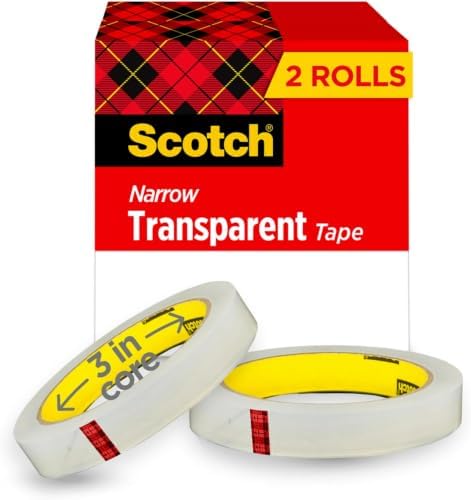 Scotch Transparent Tape, 2 Rolls, 1/2 x 2592 Inches, Classic Glossy-Finish, Boxed (Pack of 12)