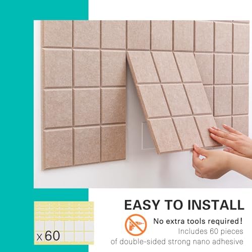 Cork Board for Walls 48" x 36", Bulletin Board for Office Decor, 12 Pack Felt Wall Tiles with Safe Removable Adhesive, Pin Tack Corkboard for Quilting Design & Dart Wall Protector - Camel