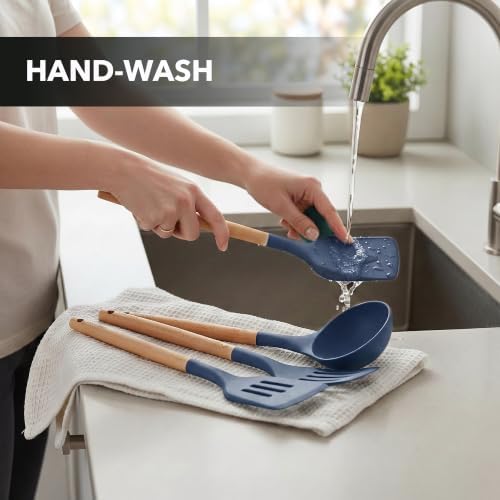 OVENTE Silicone Cooking Utensils Set, 17pcs, Heat Resistant, Blue SPS17BL