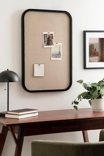 Kate and Laurel Hutton Transitional Wall Pinboard, 20 x 30, Black, Modern Rounded Rectangle Wall Organizer for Use as Cork Board, Vision Board, or Bulletin Board