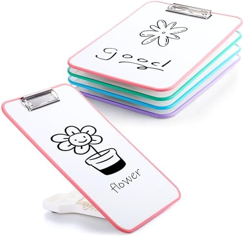 Seajan 4 Set Writing Slant Board with Stand, 15°-75° Desktop Whiteboard Dry Erase Clipboard 12x9 Inch Portable Reusable Handwriting Practice Teacher Office Supplies for Reading Drawing Studying