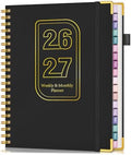 Academic Planner 2026-2027, 18 Months Weekly and Monthly Hardcover Planner, July 2026 - December 2027, 8.5" x 11" A4 Large Daily Calendar Planner Book with Tabs, Spiral College School Agenda Organizer for Student Teacher, Black