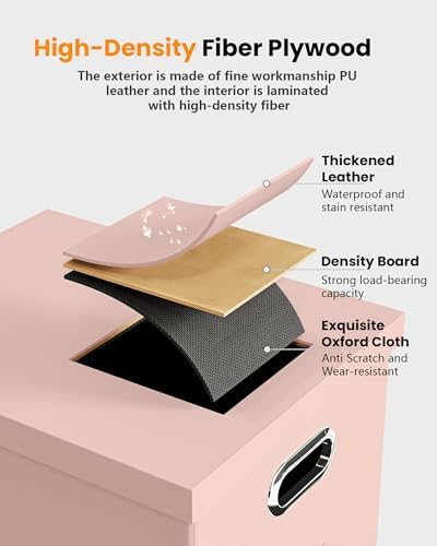Oterri File Organizer Box with Lid, Portable Hanging File Box for Letter/Legal Files, Office/Decor/Home, Cream-pink (Leather), 1 Pack
