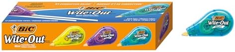 BIC Wite-Out Mini Correction Tape, White, 12-Count Pack, No Dry Time