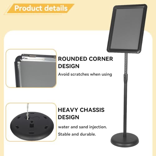 HUAZI Adjustable Sign Holder Stand 4PACK Floor Sign Holder for 8.5x11 inches,Both Vertical & Horizontal View Displayed,Snap-Open Frame with Safety Corner for School Church,Black