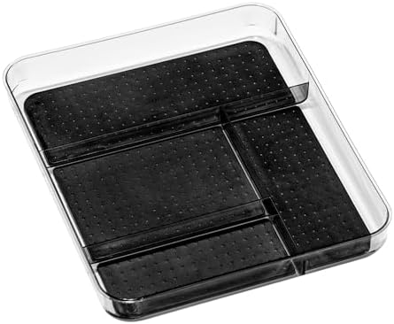 madesmart Clear 4 Compartment Drawer Organizer, Carbon