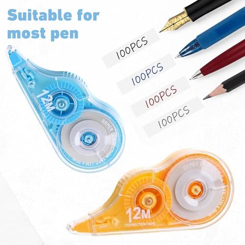 AmazingSpark 100 Pcs Correction Tape Bulk 39.4 ft White Wrong out Tear-resistant Instant Corrections Easy to Use Applicator for School, Office, Note Taking, Journal, Tape Width 0.2in(5 Macaron Colors)