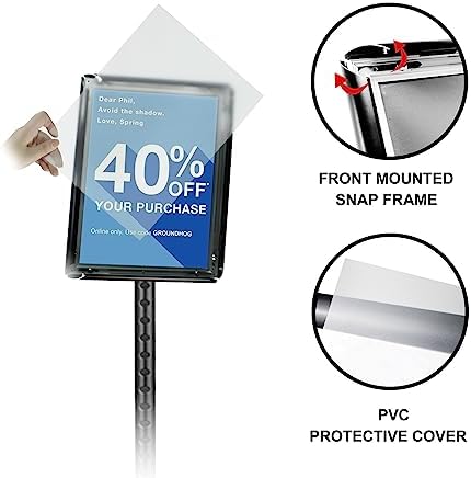 Adjustable Heavy Duty Poster Sign Holder Stand Floor Sign Stand Aluminum Snap Open Frame for 8.5 x 11 inches both Vertical and Horizontal view Displayed Used for Living and Business(Black-2pack)