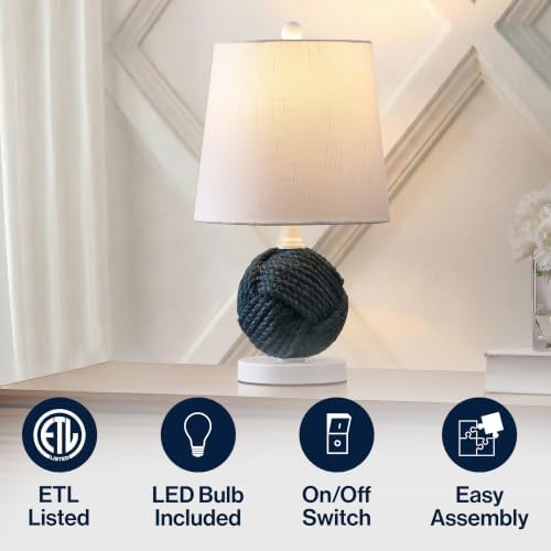 JONATHAN Y Monkey 18" Navy Blue Rope Knot Globe Table Lamp, Metal Base