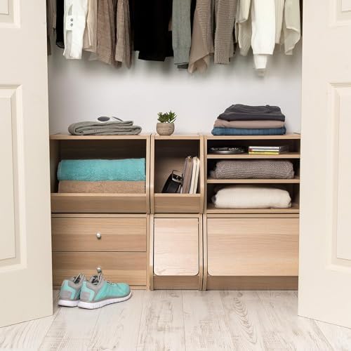 IRIS USA 3-Shelf Modular Wood Stackable Storage Box, Light Brown