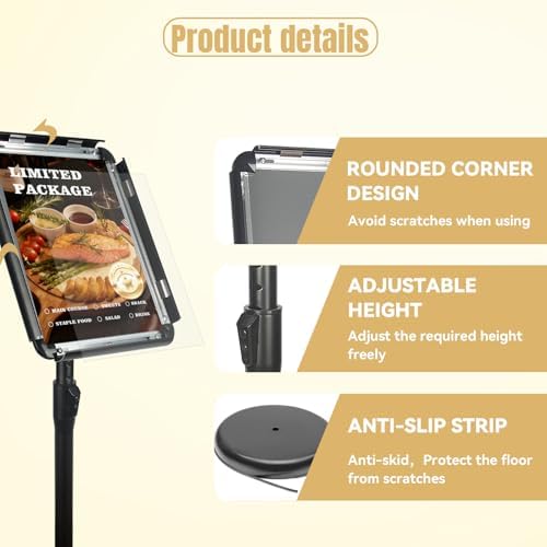 HUAZI Sign Stand Holder 6PACK Floor Sign Holder with Base for 8.5x11 inches,Both Vertical & Horizontal View Displayed,Snap-Open Frame with Safety Corner for School Church,Black