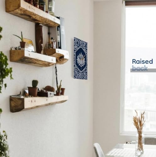 3dRose Wall Clock Silent - 13 inch - Navy Blue and White Water Lily with White Swirls Chinese Styling - Asian Collection