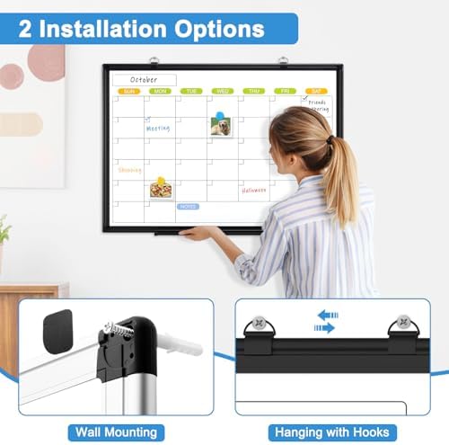 Dry Erase Calendar Whiteboard for Wall, 36" x 24" Monthly White Board